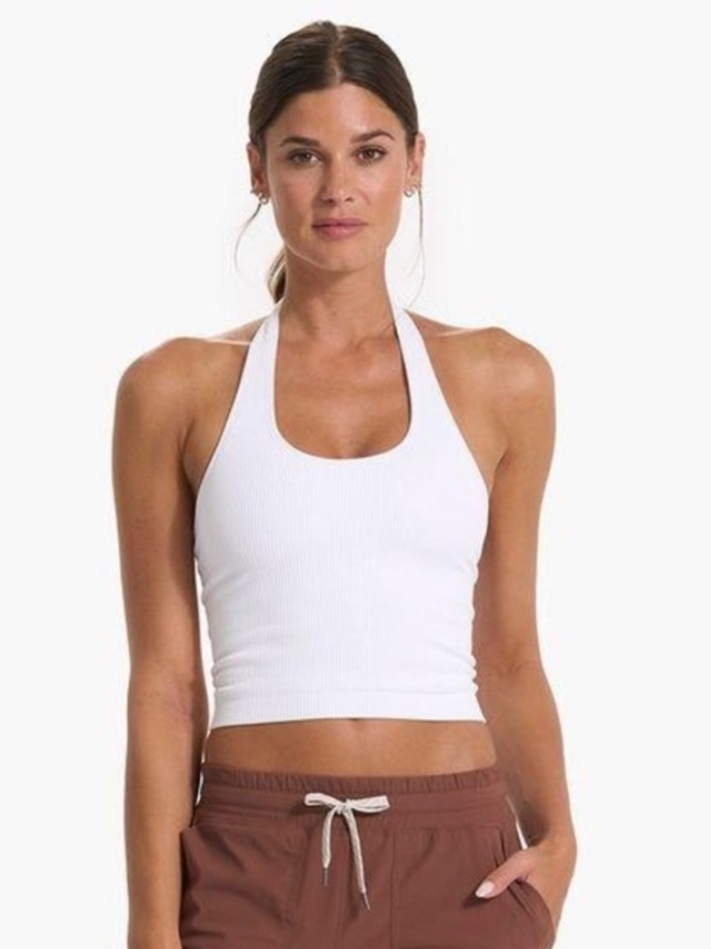 Vuori Simplicity Ribbed Halter Crop Top in Black